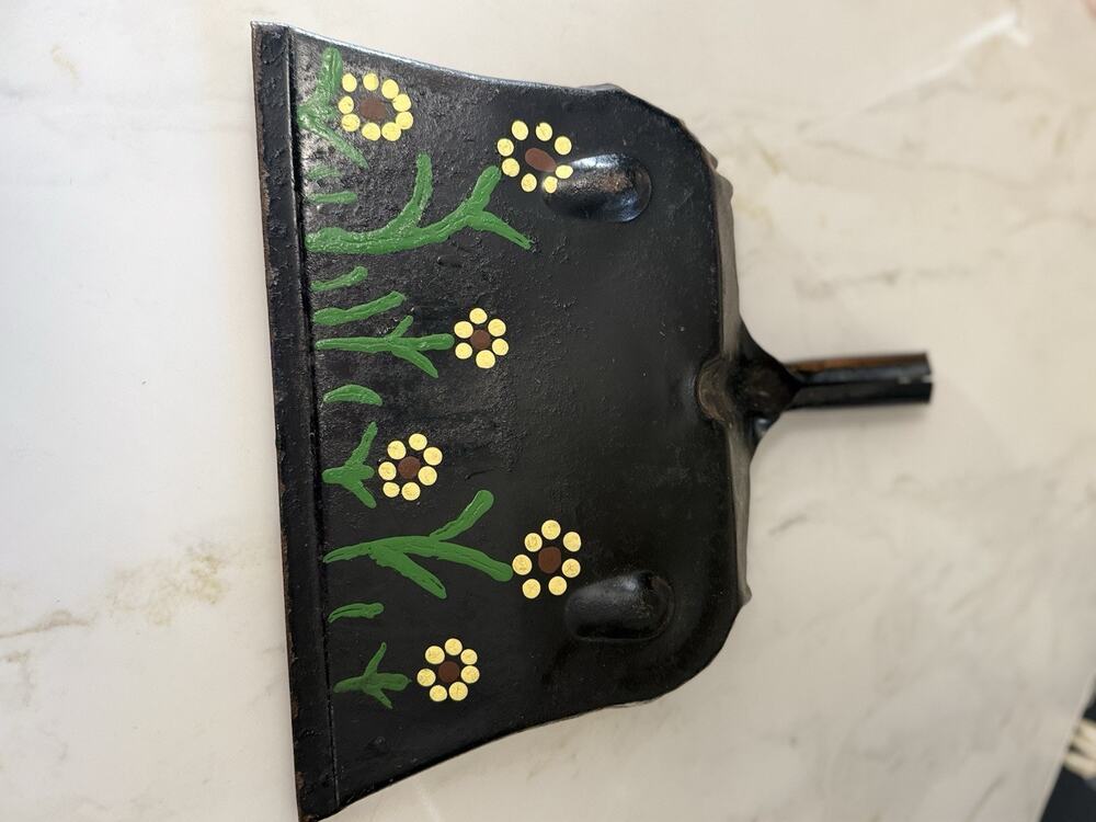 Vintage Hand Painted Floral Black Dust Pan